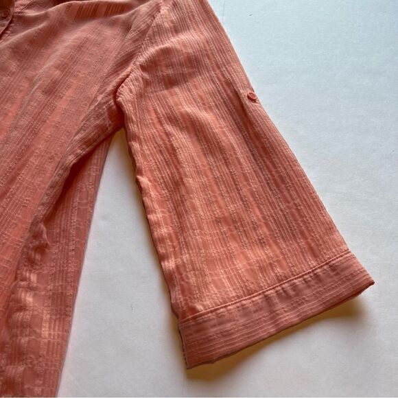 Sag Harbor Women's Button Up Blouse 3/4 Sleeve Salmon Size Large Sheer - Picture 7 of 7
